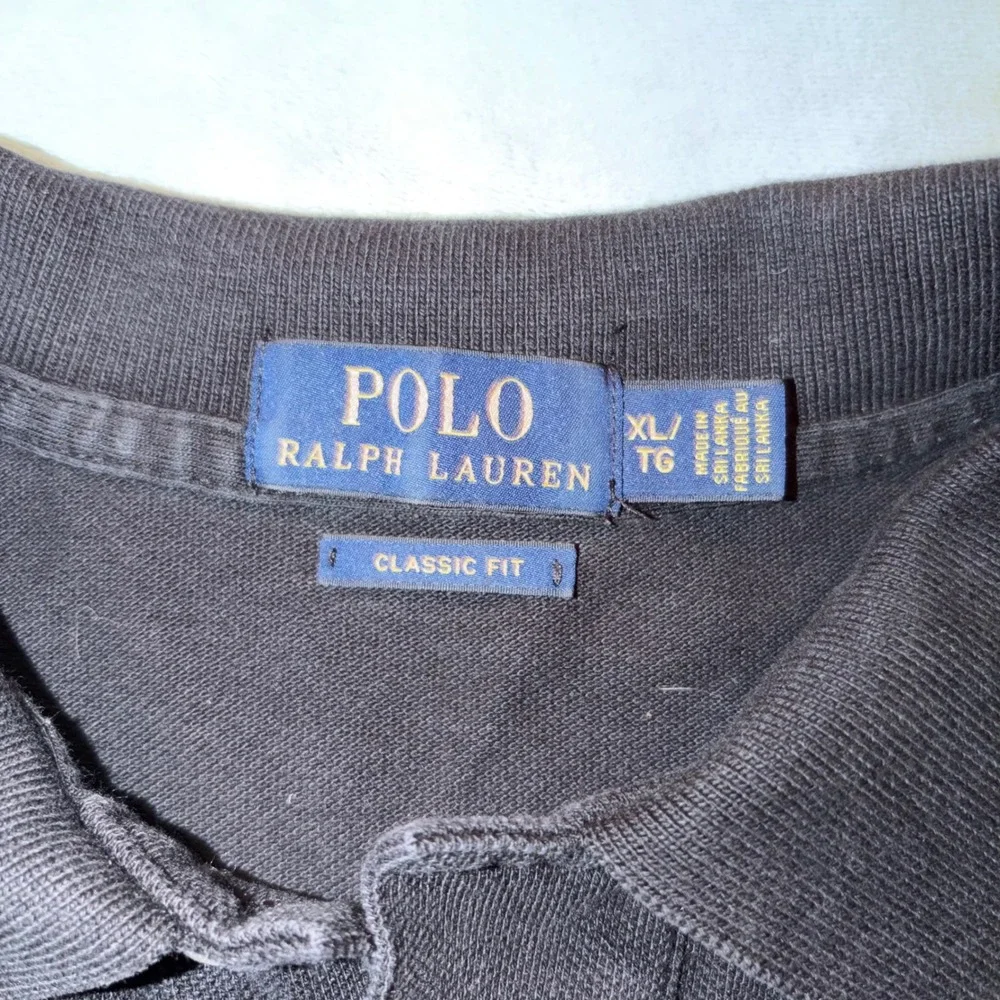 Polo Ralph Lauren Mens XL Classic Fit Black Polo Shirt Purple Pony Logo Pique
